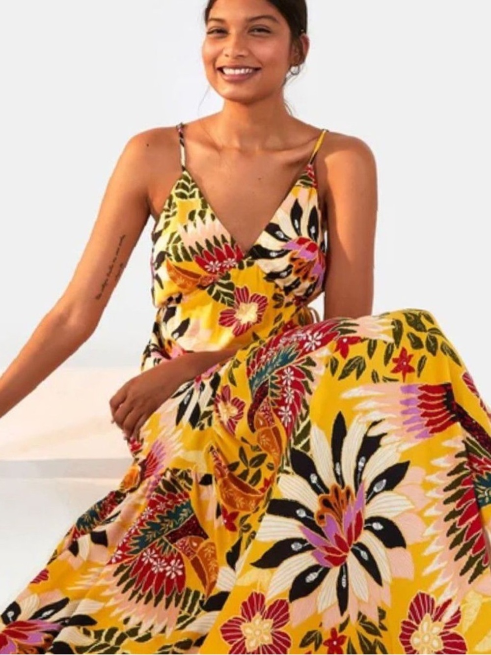 FARM Rio Yellow Floral Maxi Dress with Multicolor Print - Picture 2 of 3